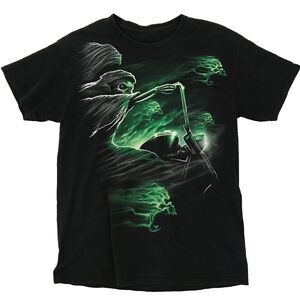 Vintage Green Flames Demon Biker T-Shirt